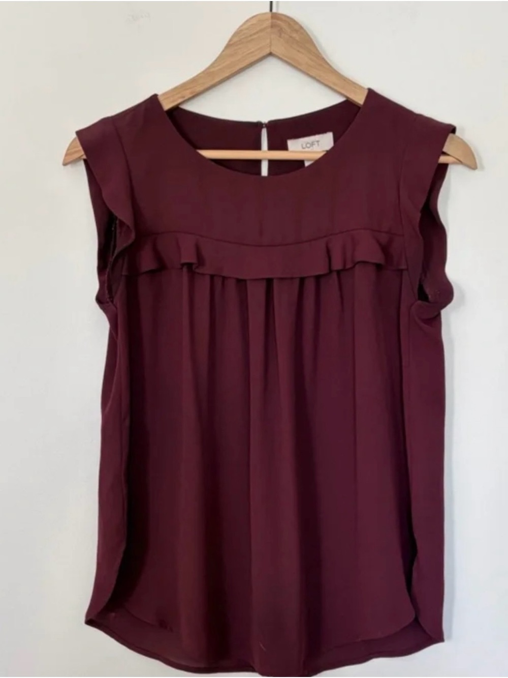 LOFT Ruffle-Trim Cap Sleeve Top in Burgundy